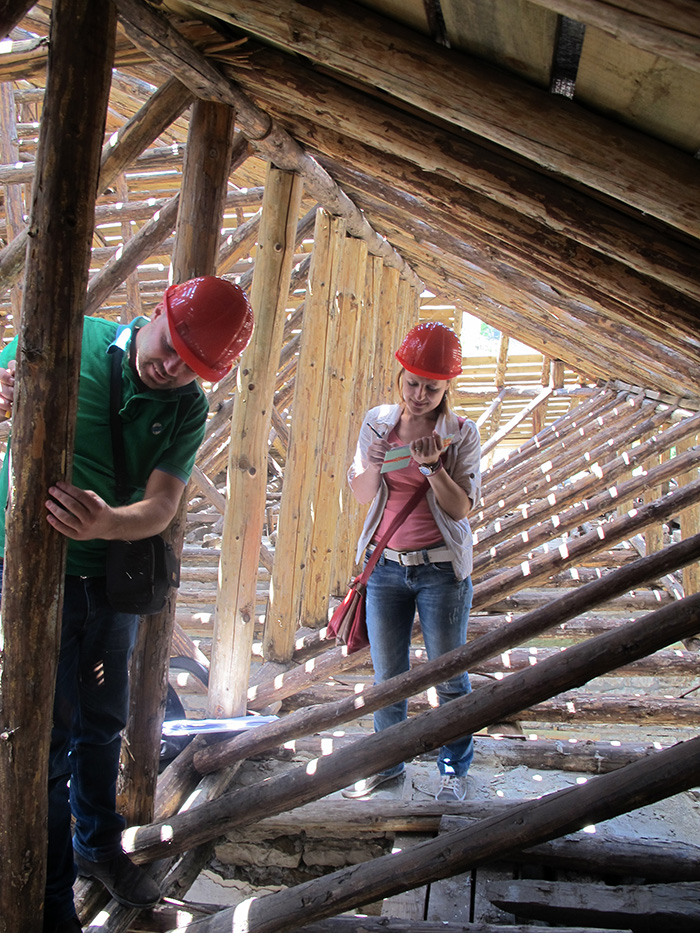 Babameto House Restoration - Surveying the roof wooden structure 