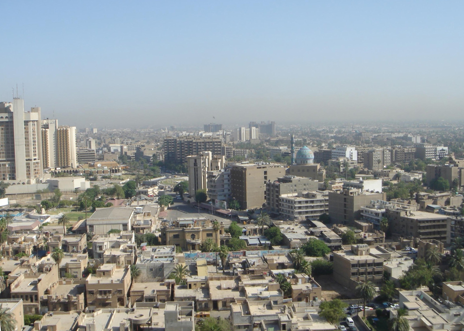  Baghdad - Bird's-eye view to the north, Ishtar Sheraton and International Palestine hotels at far left in distance