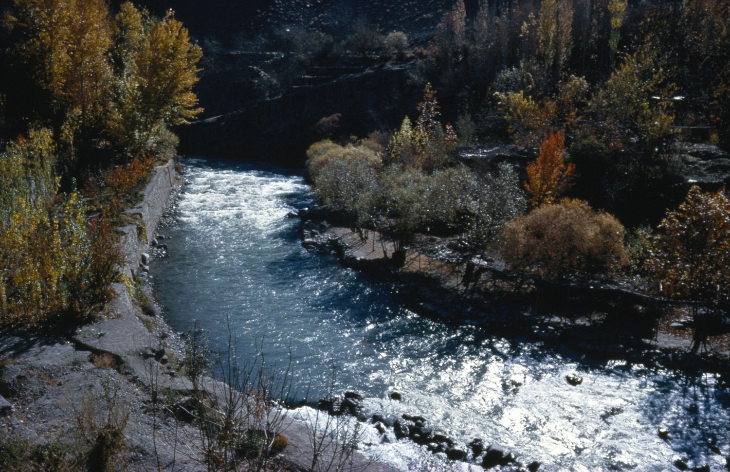 View of river below Karaj Dam in Iran.