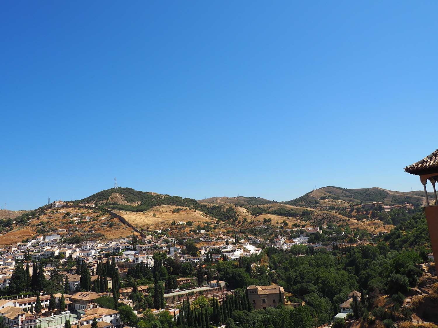 View of Granada from the north balcony of the Patio de la Reja; the Peinador de la Reina visible on the right