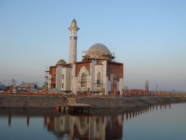Mosque view from the lake during construction