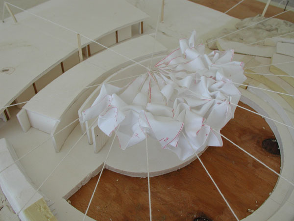 Perspective view of the model with rectable textile folded