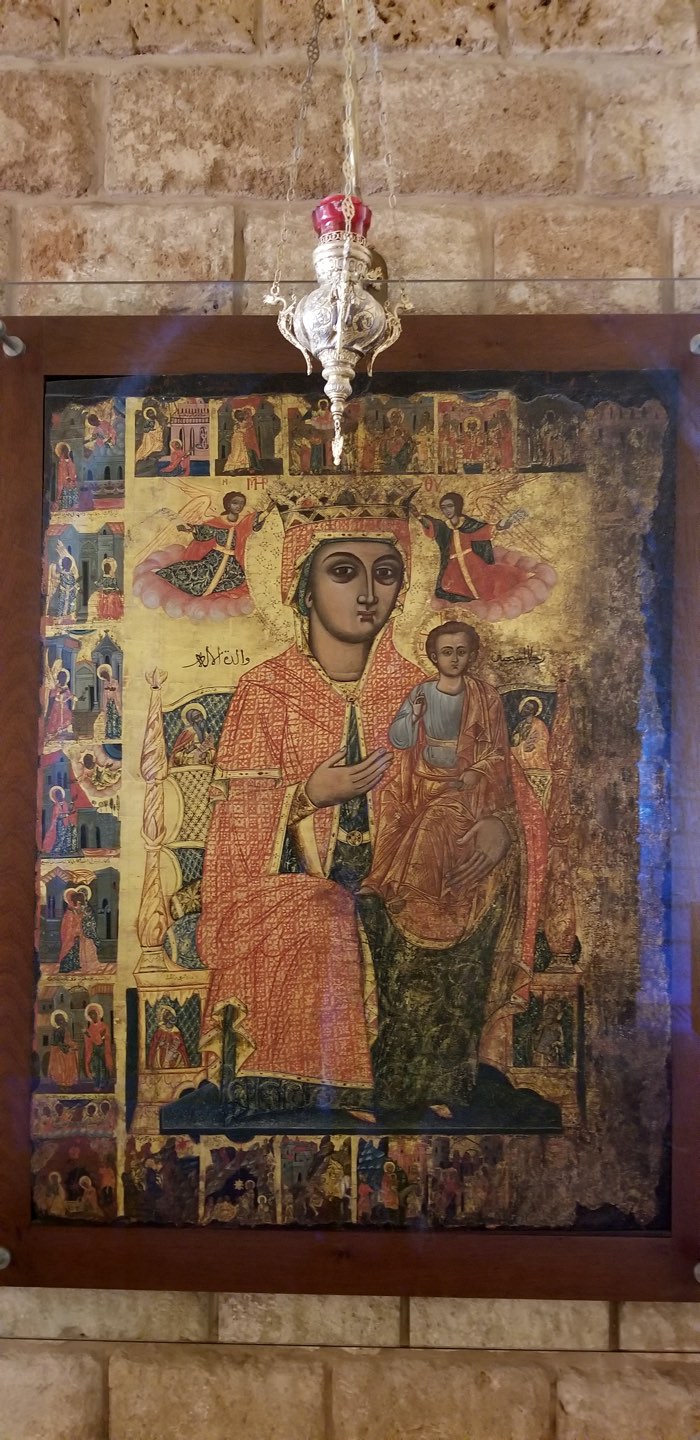 View of icon depicting Mother Mary and the Christ Child