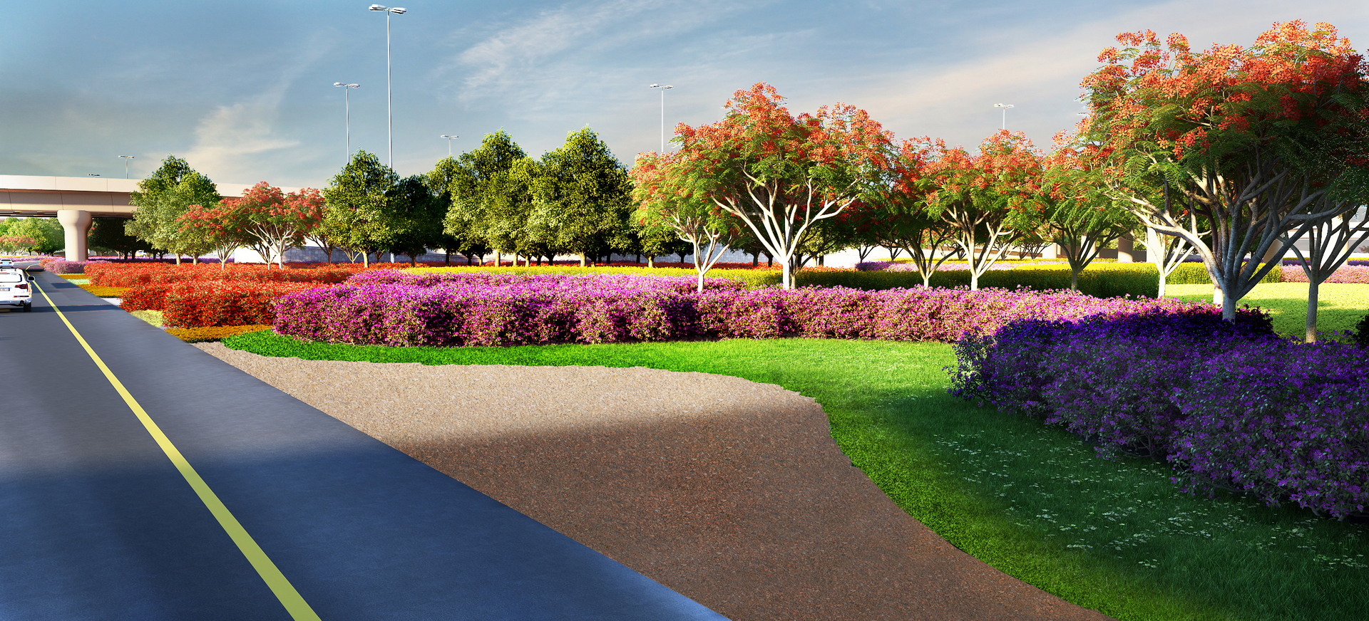 <p>The landscaping project spans 16 kilometres along roads linking to Dubai. </p>