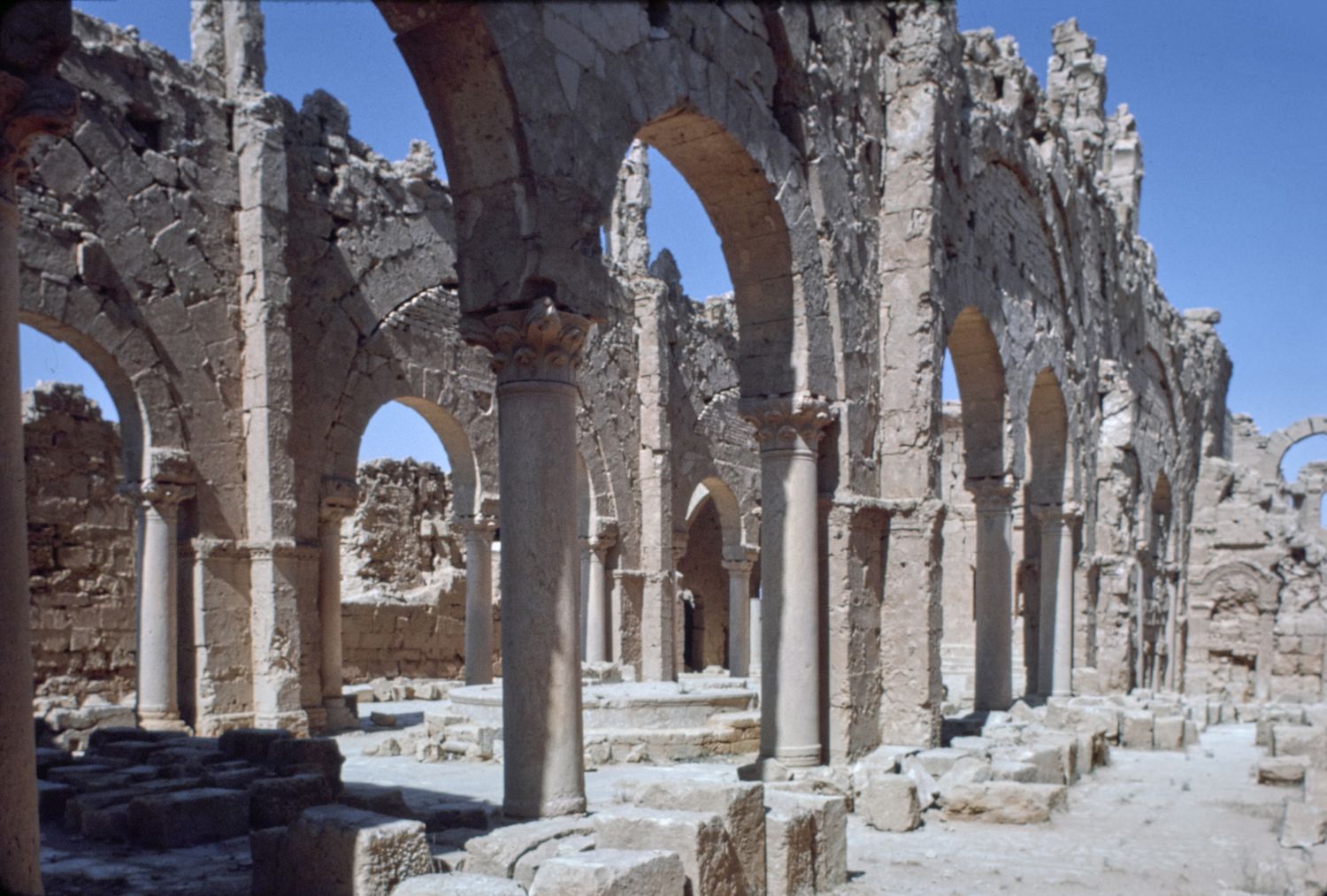 View of arcades framing nave, from southern side aisle looking northeast.