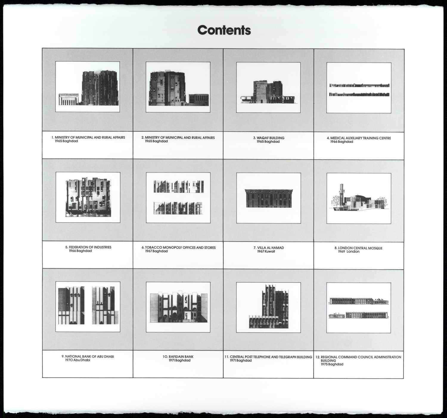 Contents catalog, from&nbsp;<span style="font-style: italic;">The Architecture of Rifat Chadirji: A Collection of Twelve Etchings</span>.