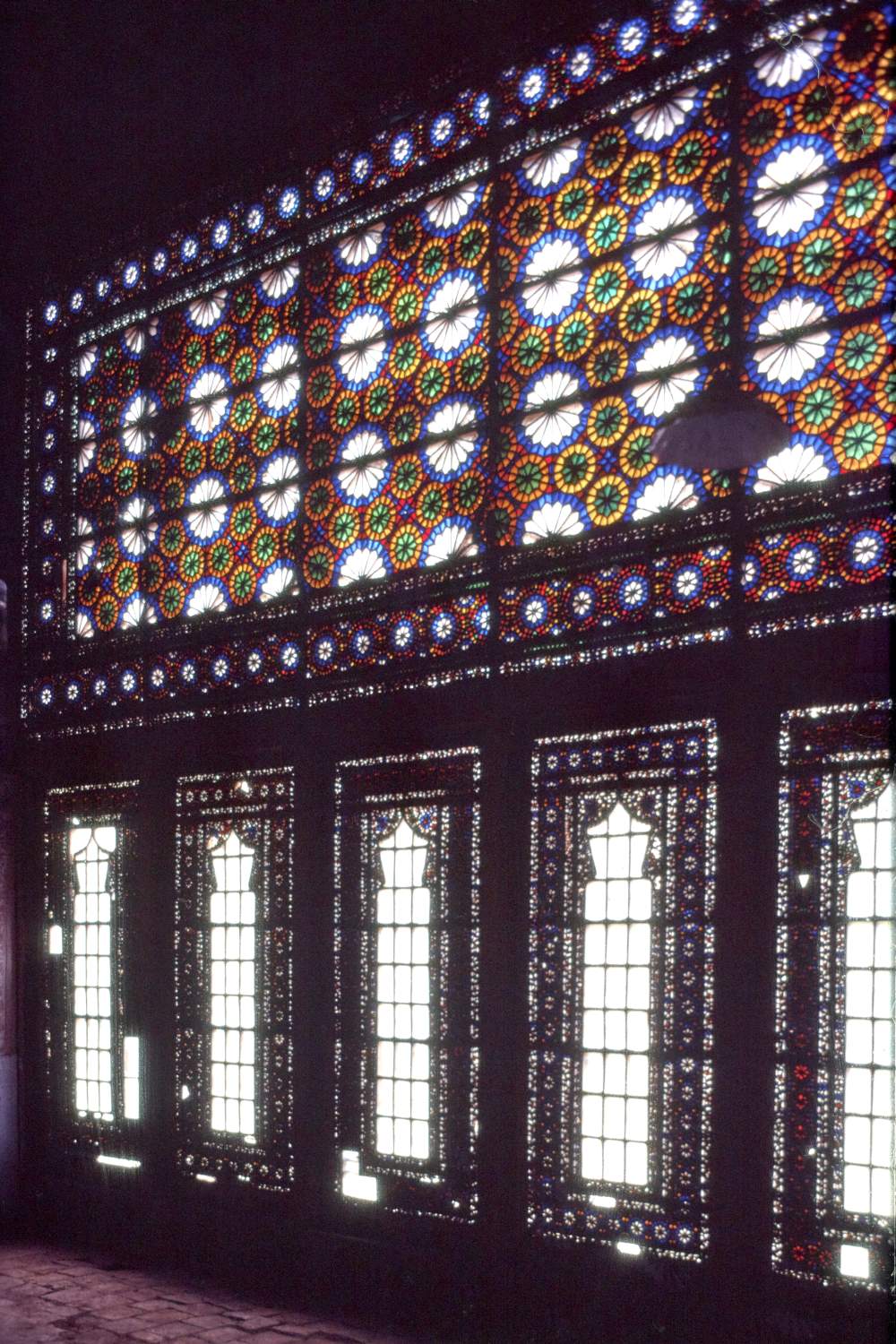 Interior view of windows in main reception room overlooking courtyard.