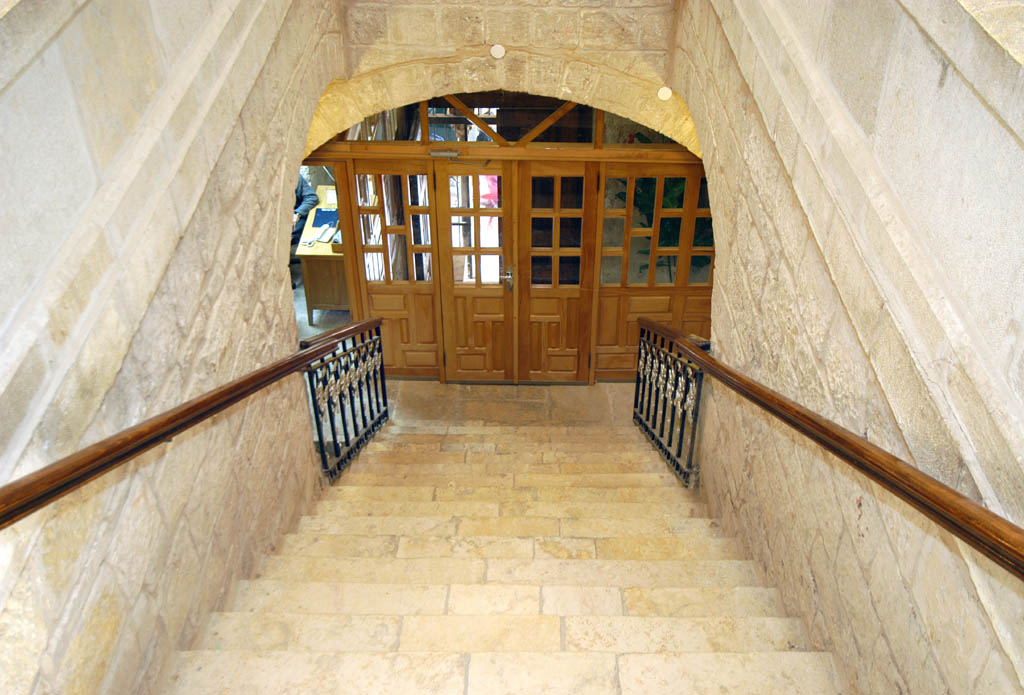 Interior, view down stairwell after restoration