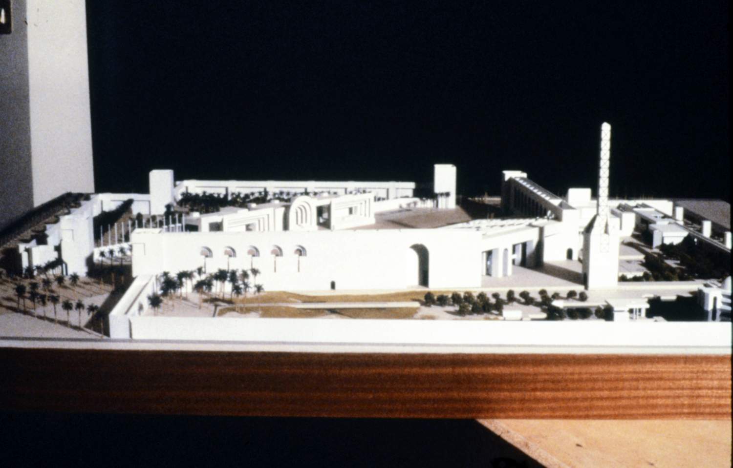 <p>View of model, showing area behind grandstands.</p>
