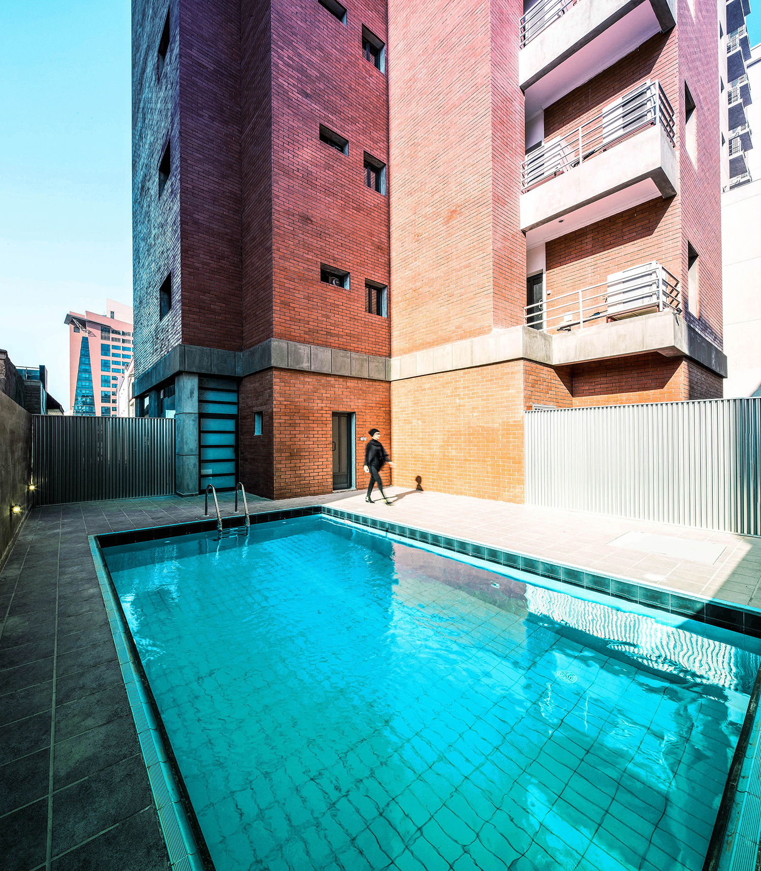 Swimming pool and rear balconies