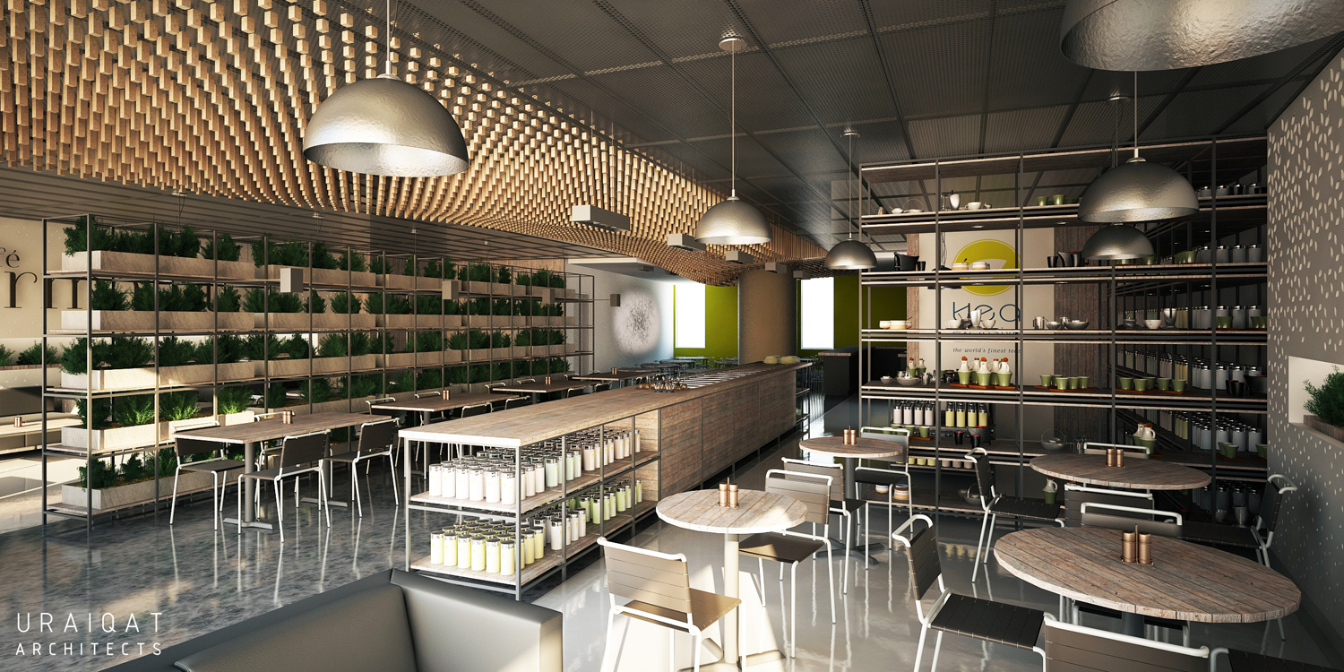 Salad bar and green wall, visualization rendering