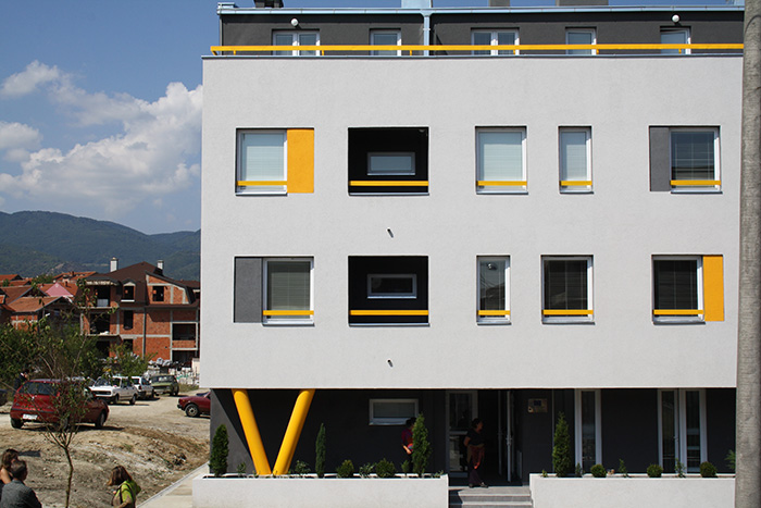 Yellow house, front facade    