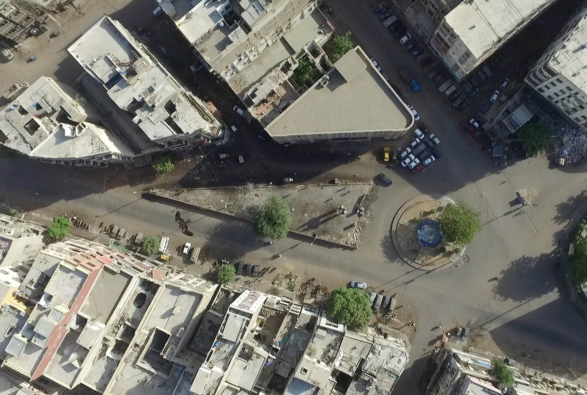 <p>Aerial view of the deteriorating Chowkh before rehabilitation.</p>