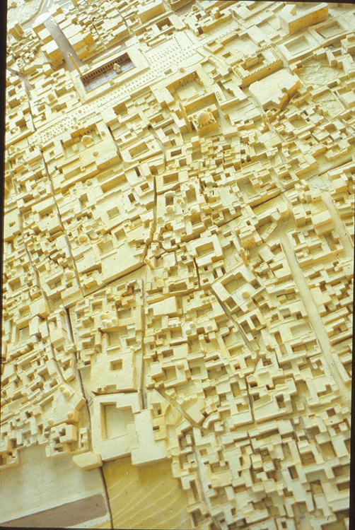 <p>Model of old city of Aleppo: detail view showing area from Bab Qinnasrin north to the Umayyad Mosque</p>