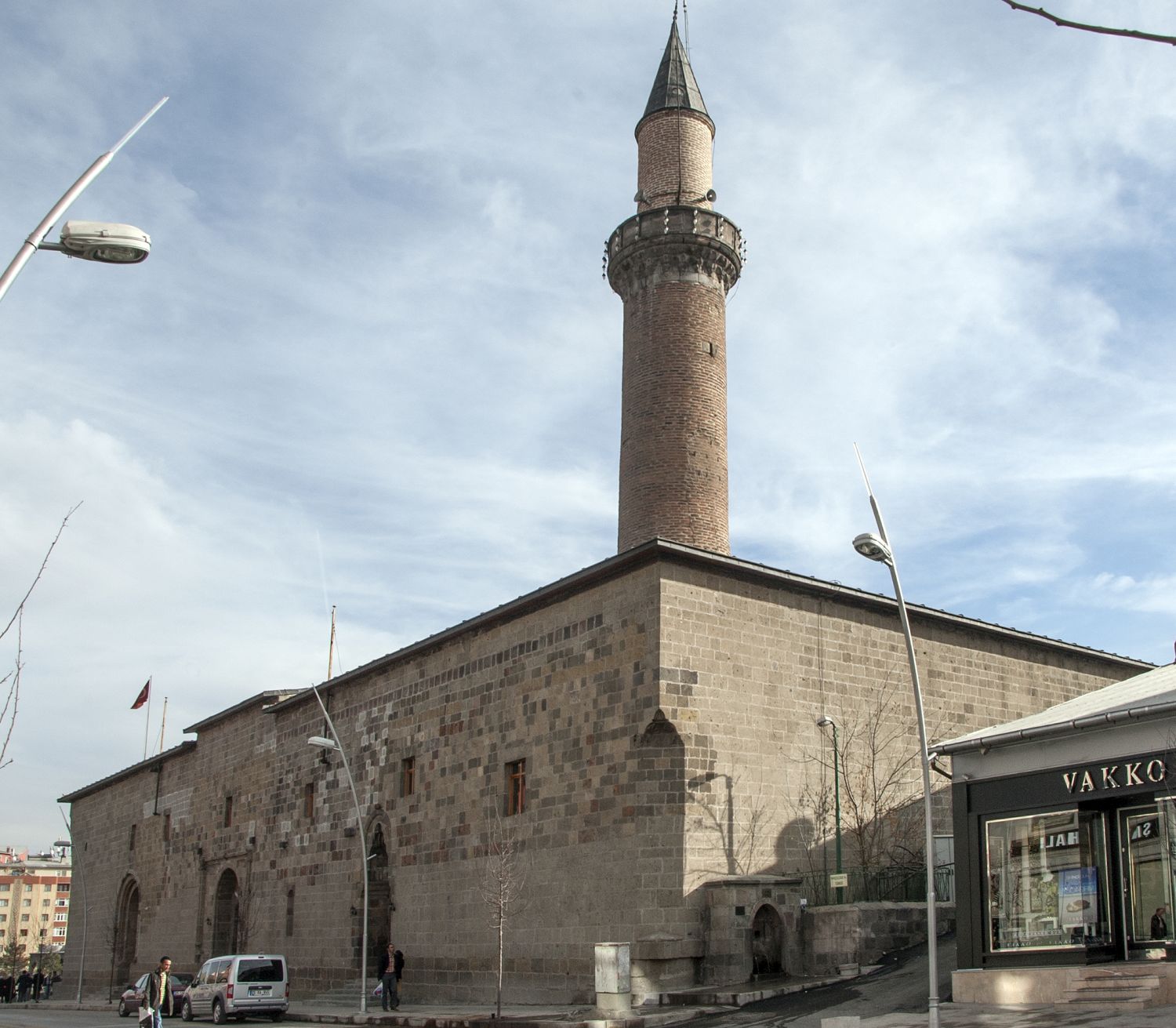 Exterior view from northwest with minaret.