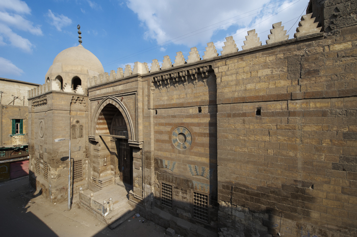 Facade along Bab al-Wazeer Street with main entrance portal, before restoration
