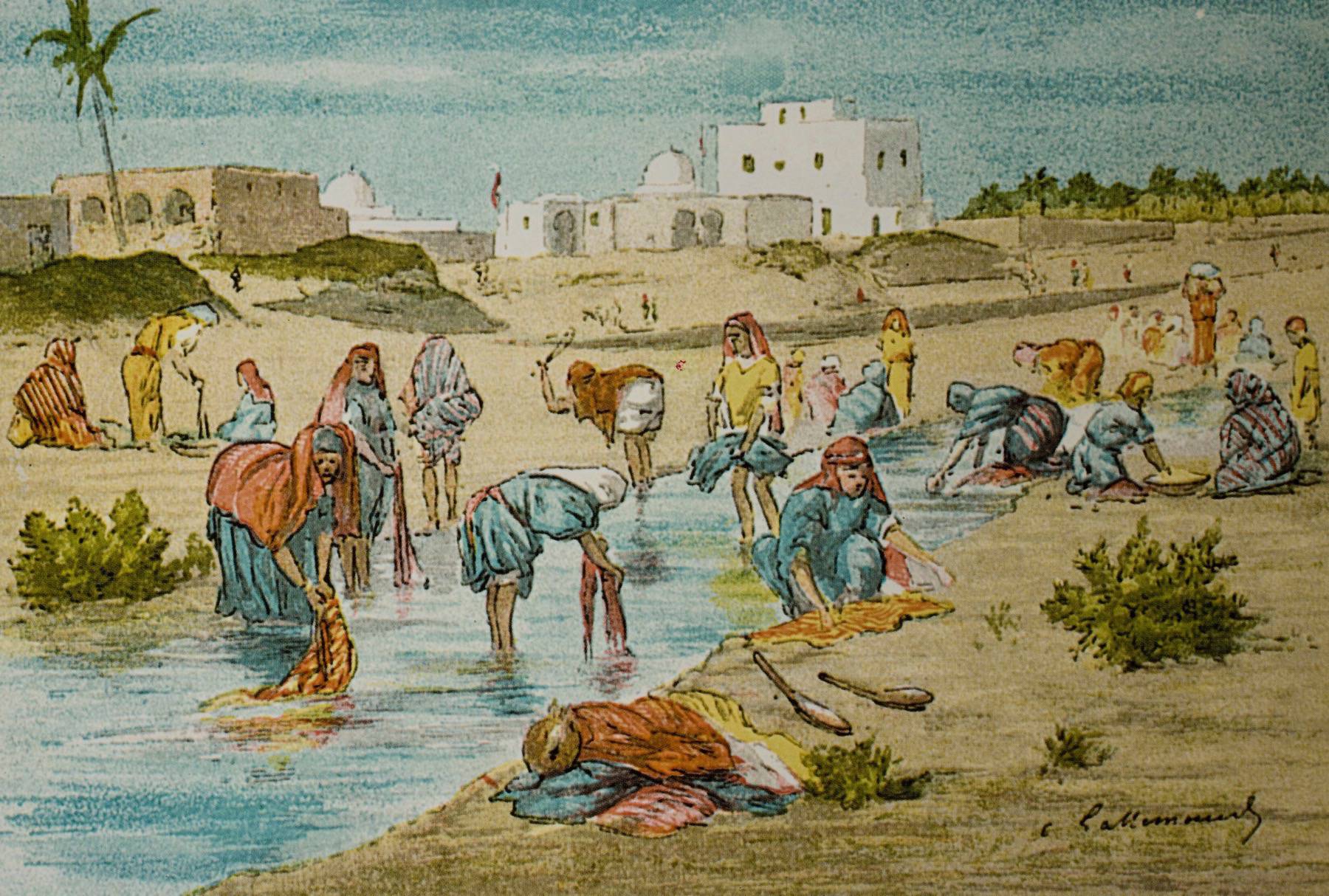 Washerwomen at the river in Gabes