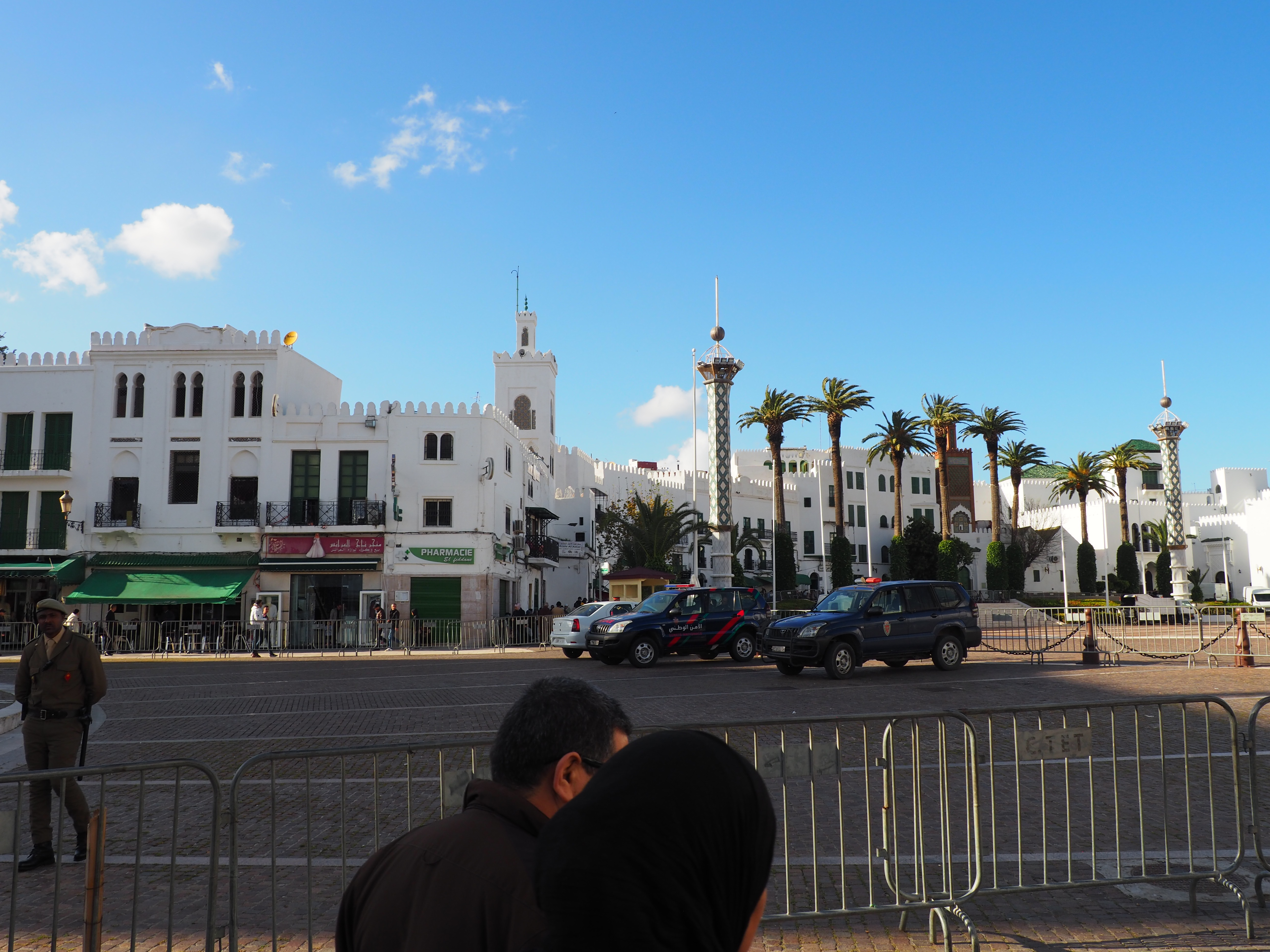 <p>View from the south side of the square toward Avenue Mohamed V, in view the towers on the square and, behind them, minarets of Zawiya Sidi Ben Aissa and Zawiya Sidi Abdallah El Hach.</p>