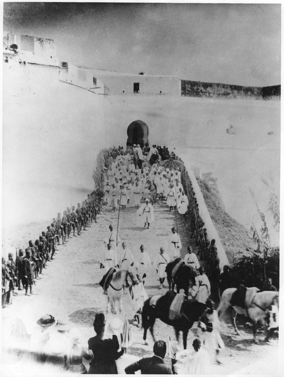 view of dignitaries coming out from the Bab Marshan