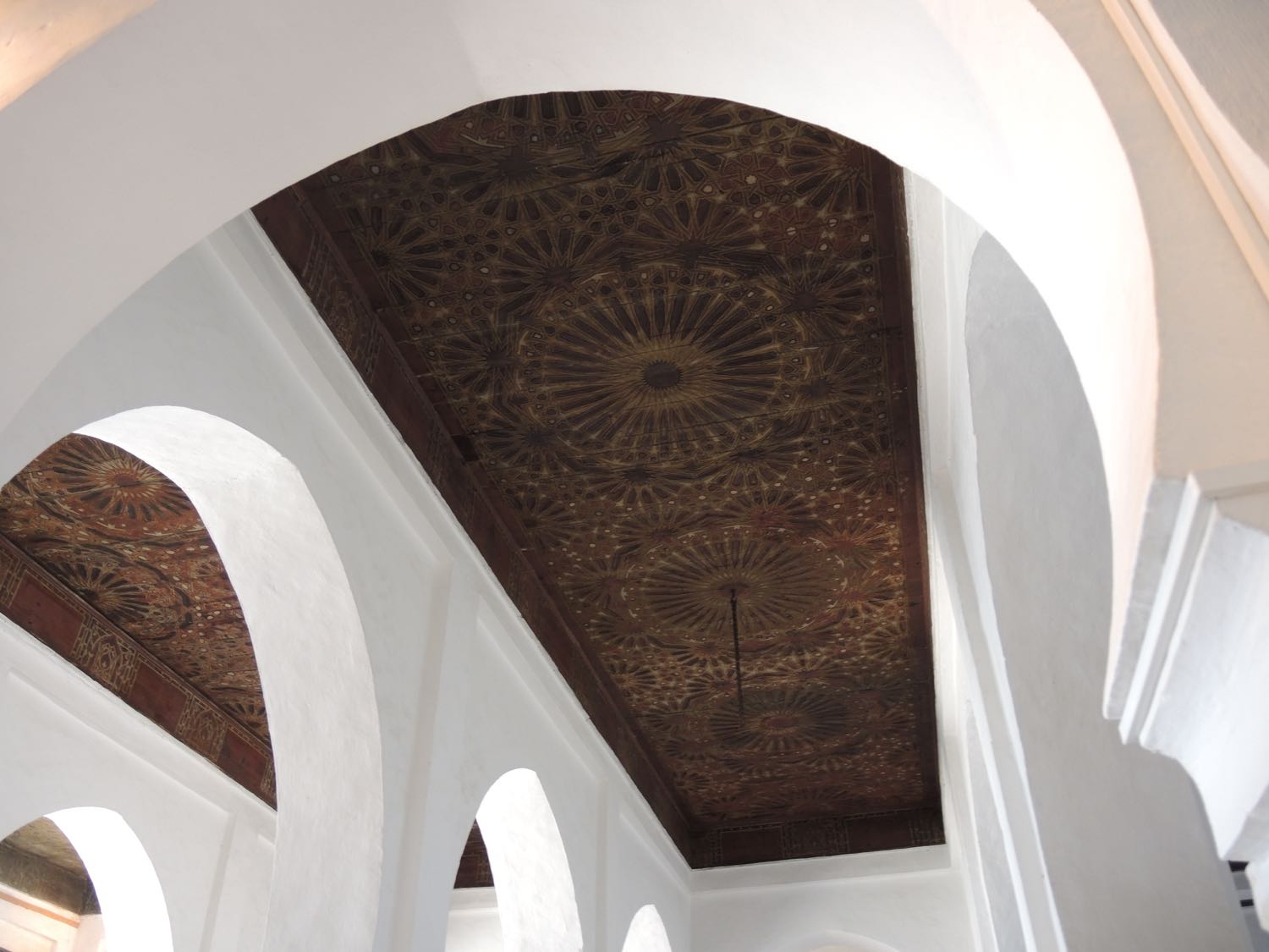 View of the painted ceiling of the portico