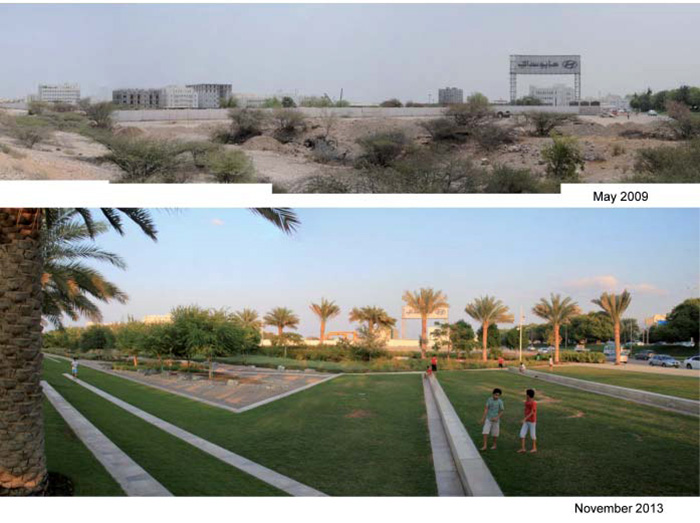 Collage before/after the southern part of the park, near As Qaboos highway 