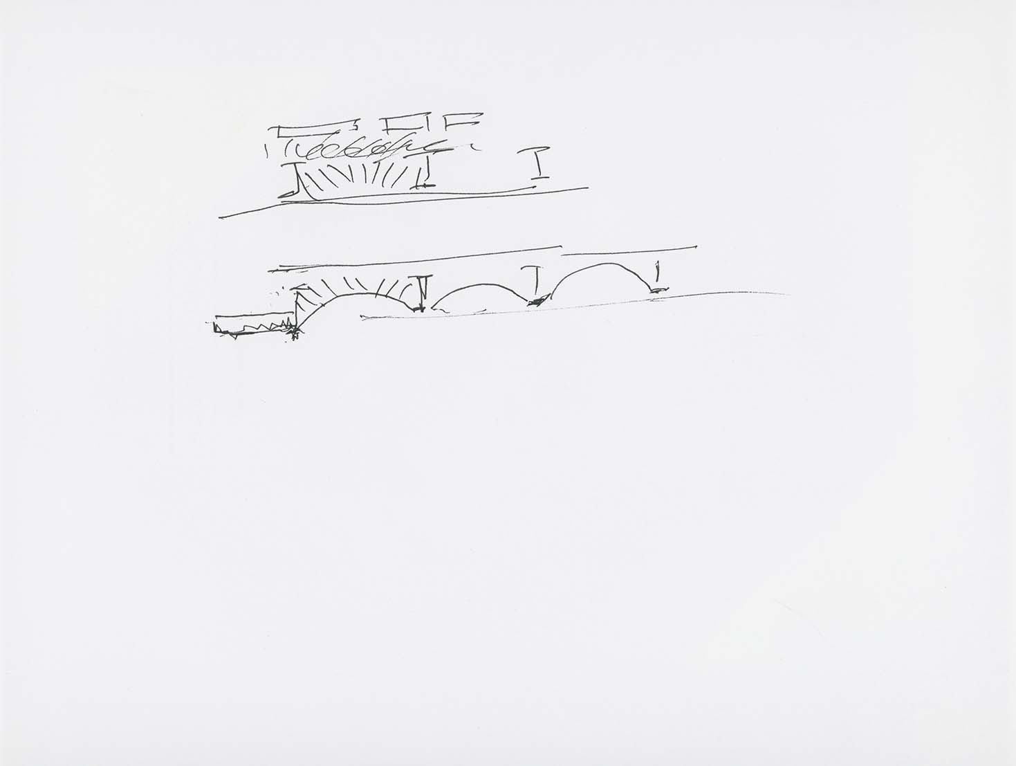Architectural sketch by Hisham Munir showing the traditional "jack arch" structure (top) and his refined version below.&nbsp;