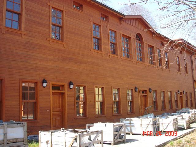 Front view of 10F building -  the two-floored wooden building was reconstructed with high quality timber and exceptional craftsmanship was deployed for the work on the exquisitely ornate ceiling of the social hall of the building
