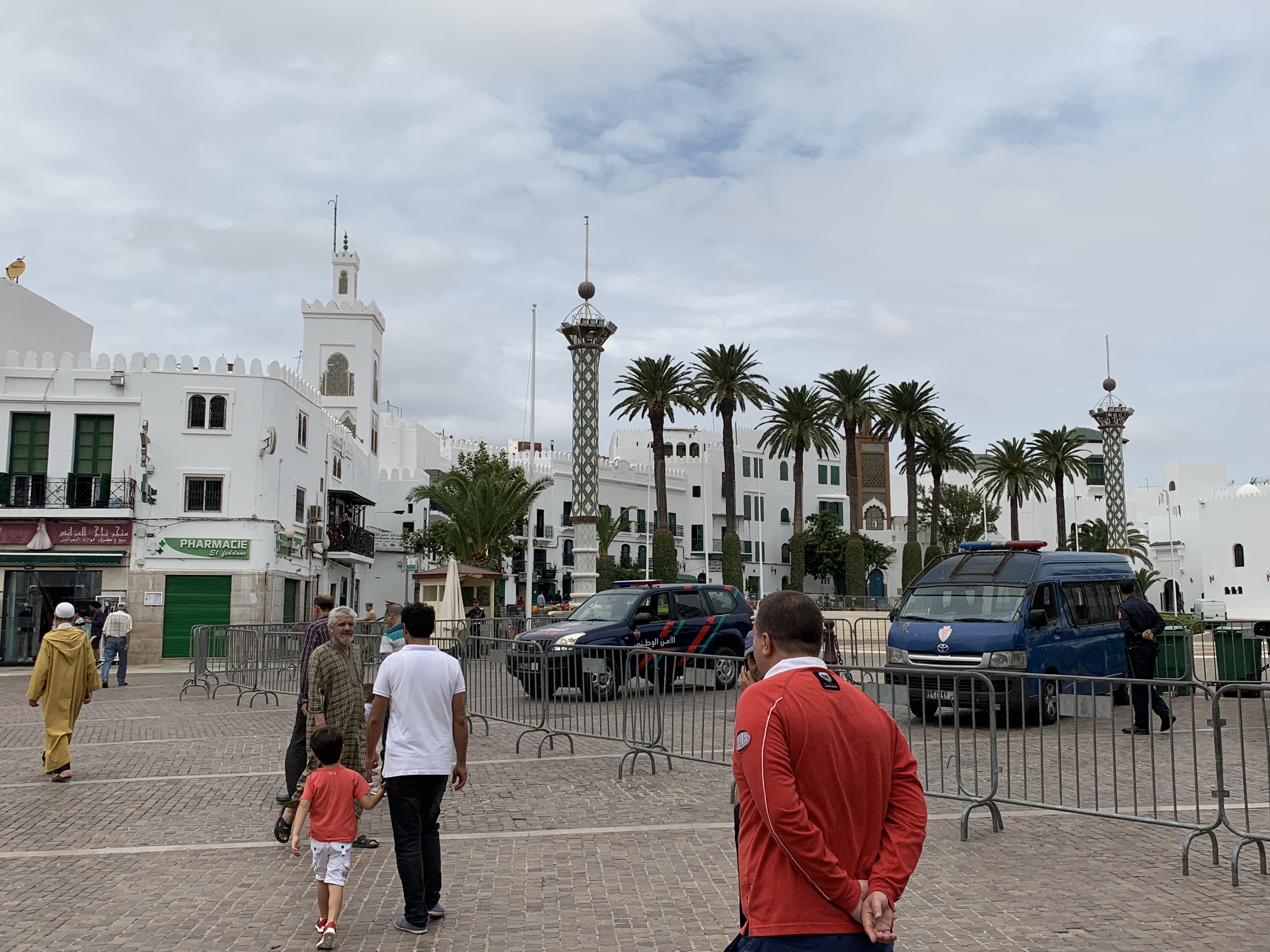 <p>View from the southside of the square toward Avenue Mohamed V, minarets of Zawiya Sidi Ben Aissa and Zawiya Sidi Abdallah El Hach in view</p>