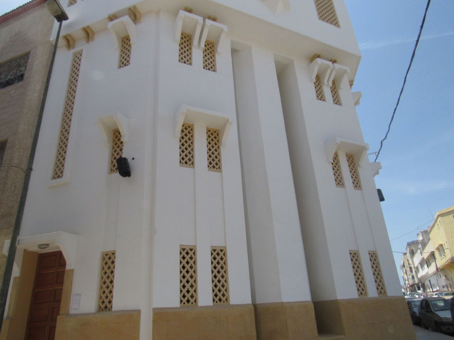 Exterior view, mosque exterior walls and windows.