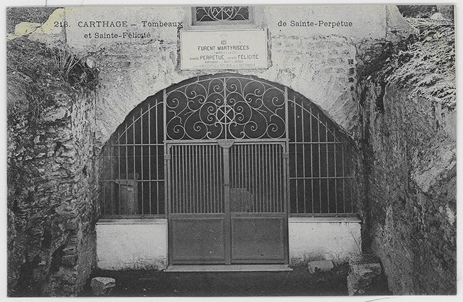 Carthage, exterior view of entrance to the tombs of Saint Perpetua and Saint Felicity, entrance. "Carthage - Tombeaux de Sainte Perpétue et Sainte-Félicité"