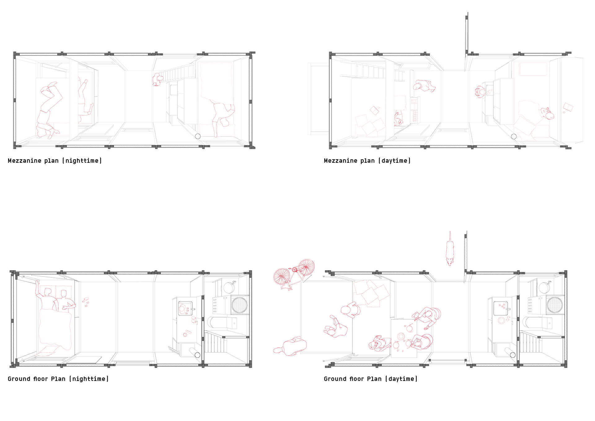 <p>Ground floor plan and mezzanine plan</p>
