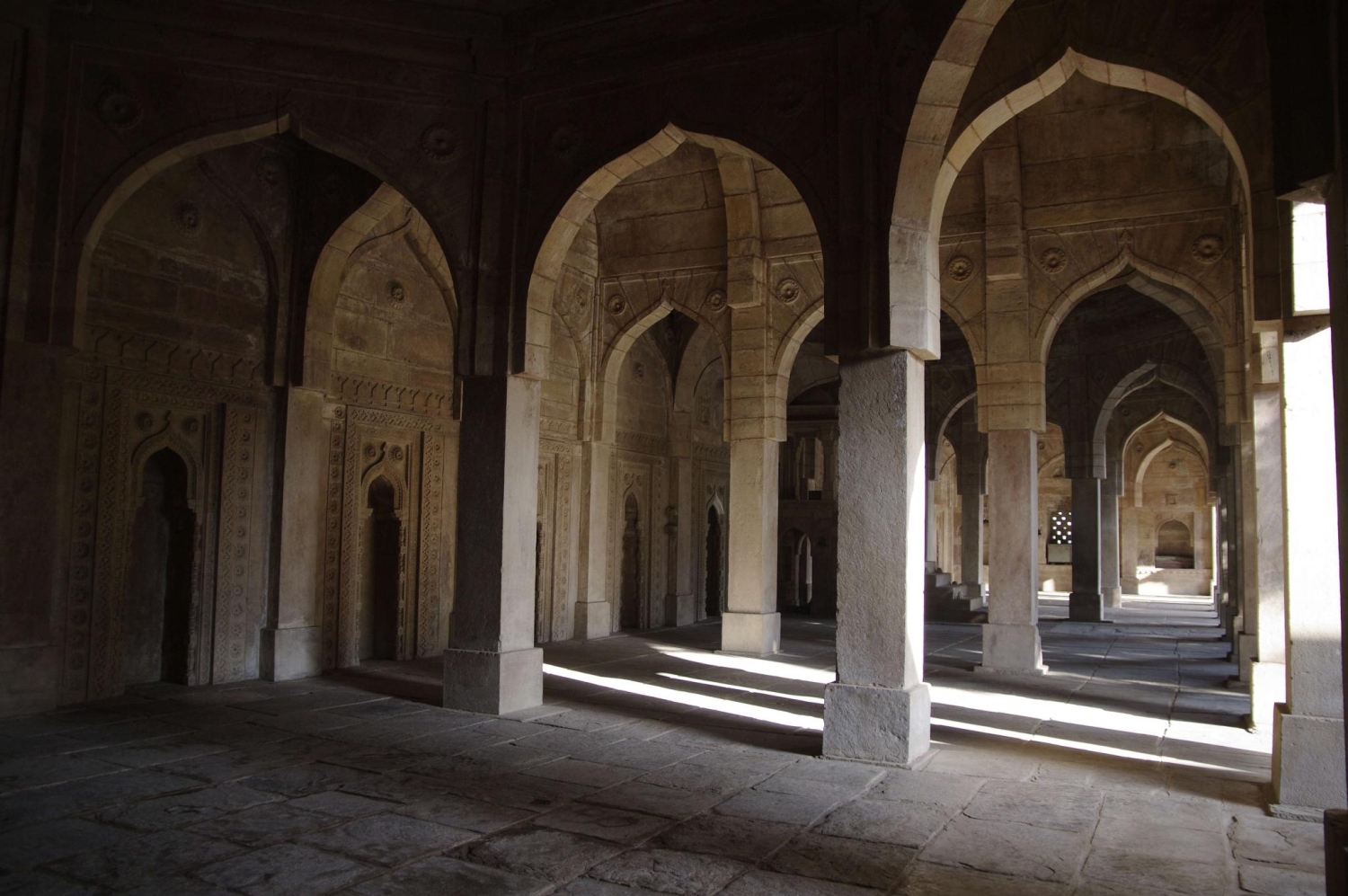 Interior view, prayer hall, mihrabs at left
