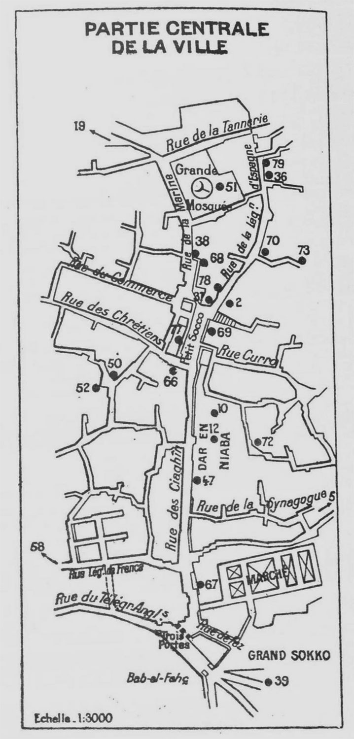 Zankat Siaghine - Map of the central portion of the Tangier Medina at the beginning of the 20th century