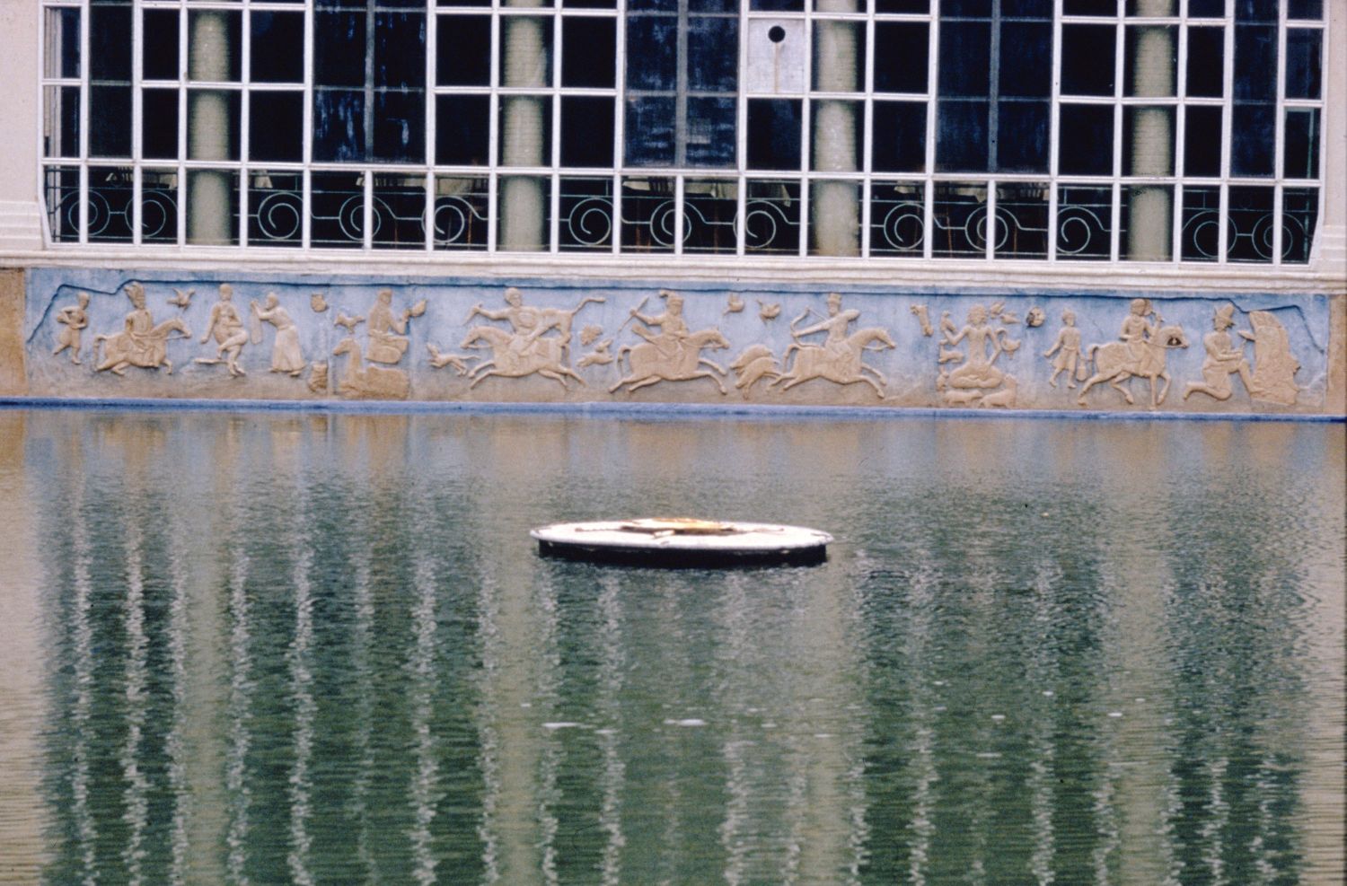 Detail  view of façade and reflection pool.