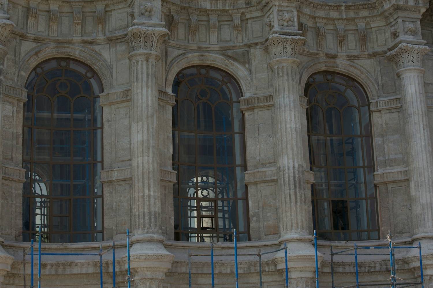 Detail view, windows during renovation