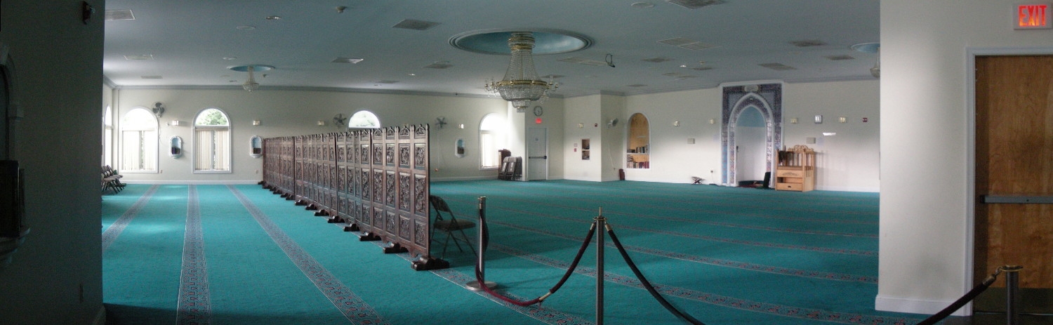 Panoramic view of prayer hall, showing women's and men's areas