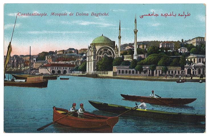 Dolmabahçe Camii - Istanbul, Dolmabahçe Camii, general view from opposite shore. "Constantinople, Mosquée de Dolma Bagtsché"