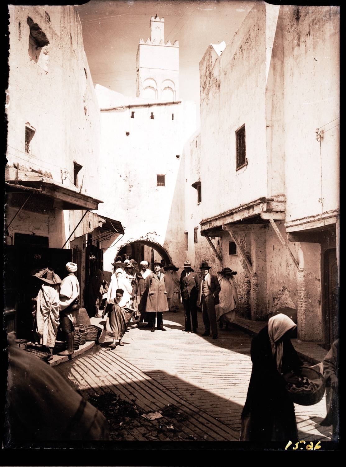 Streetscape, public square in the medina toward a mosque