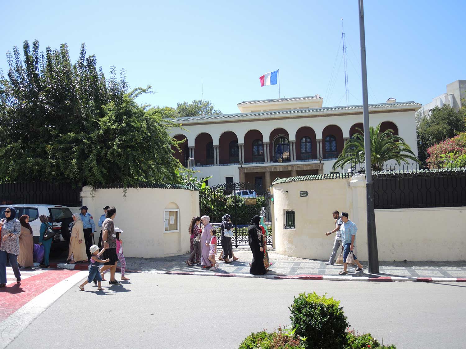 Exterior view of the facade of the French Consulate from across the street
