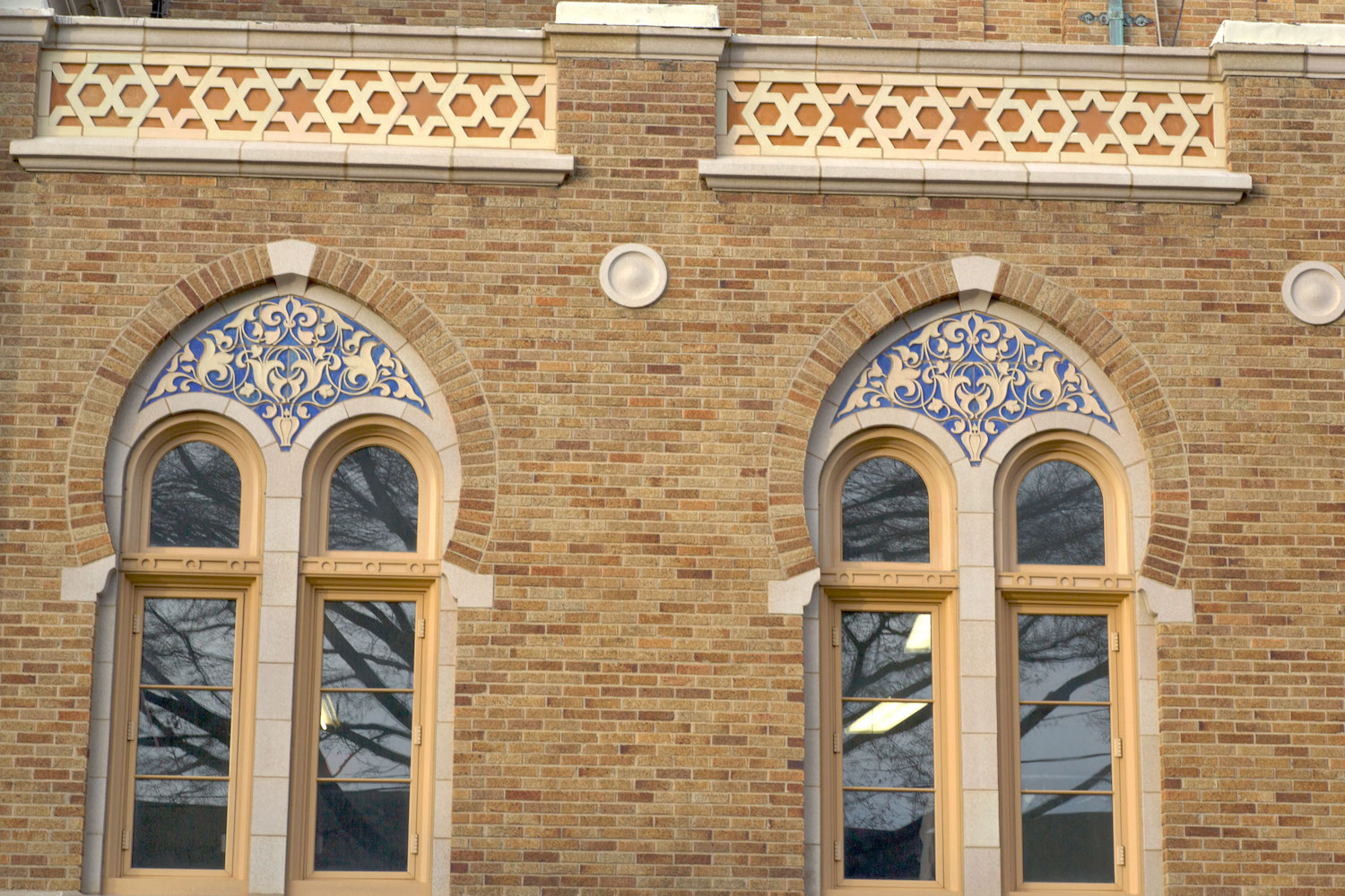 Detail view of arched and decorated windows