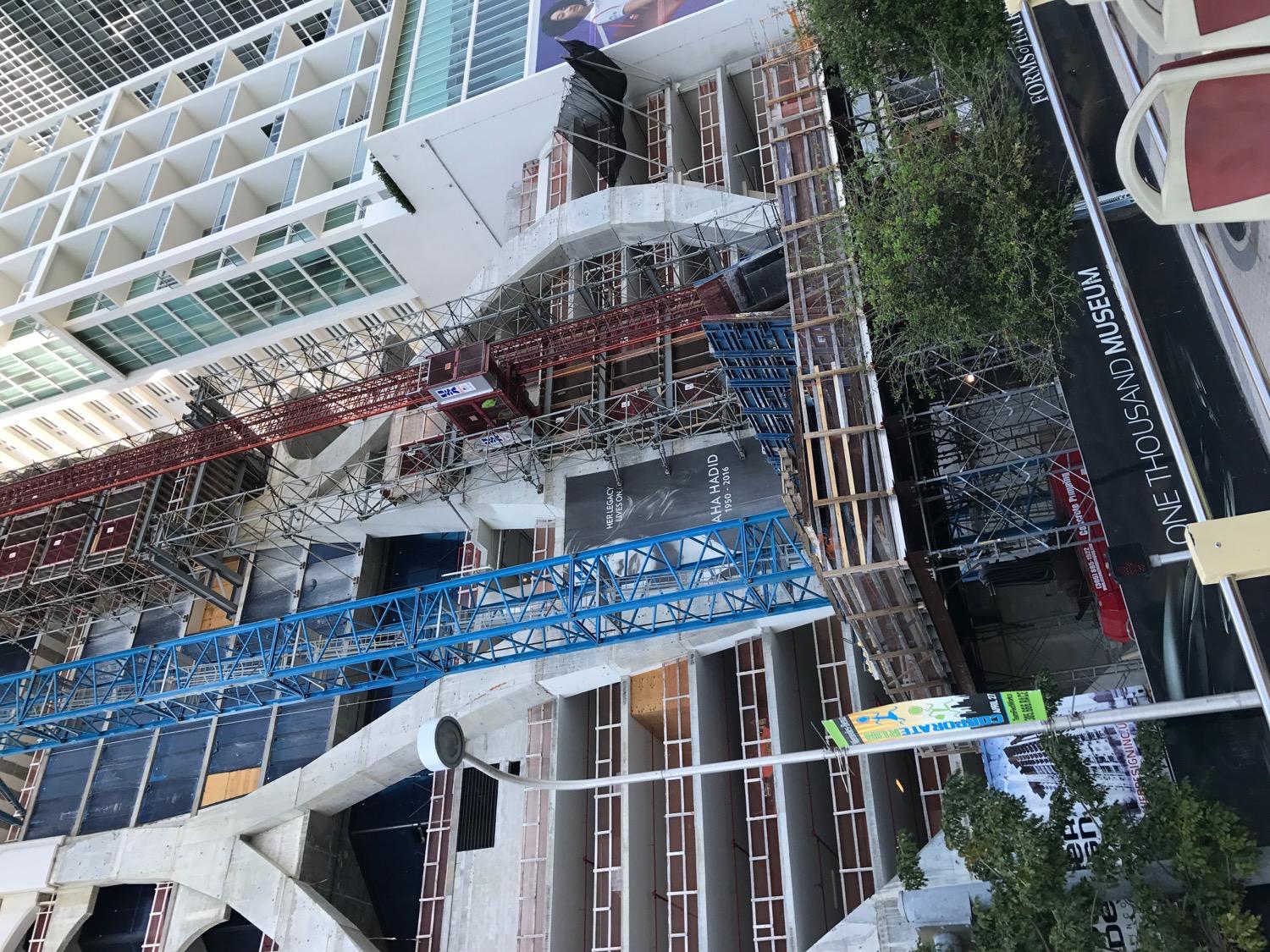 View of the facade under construction from Biscayne Blvd