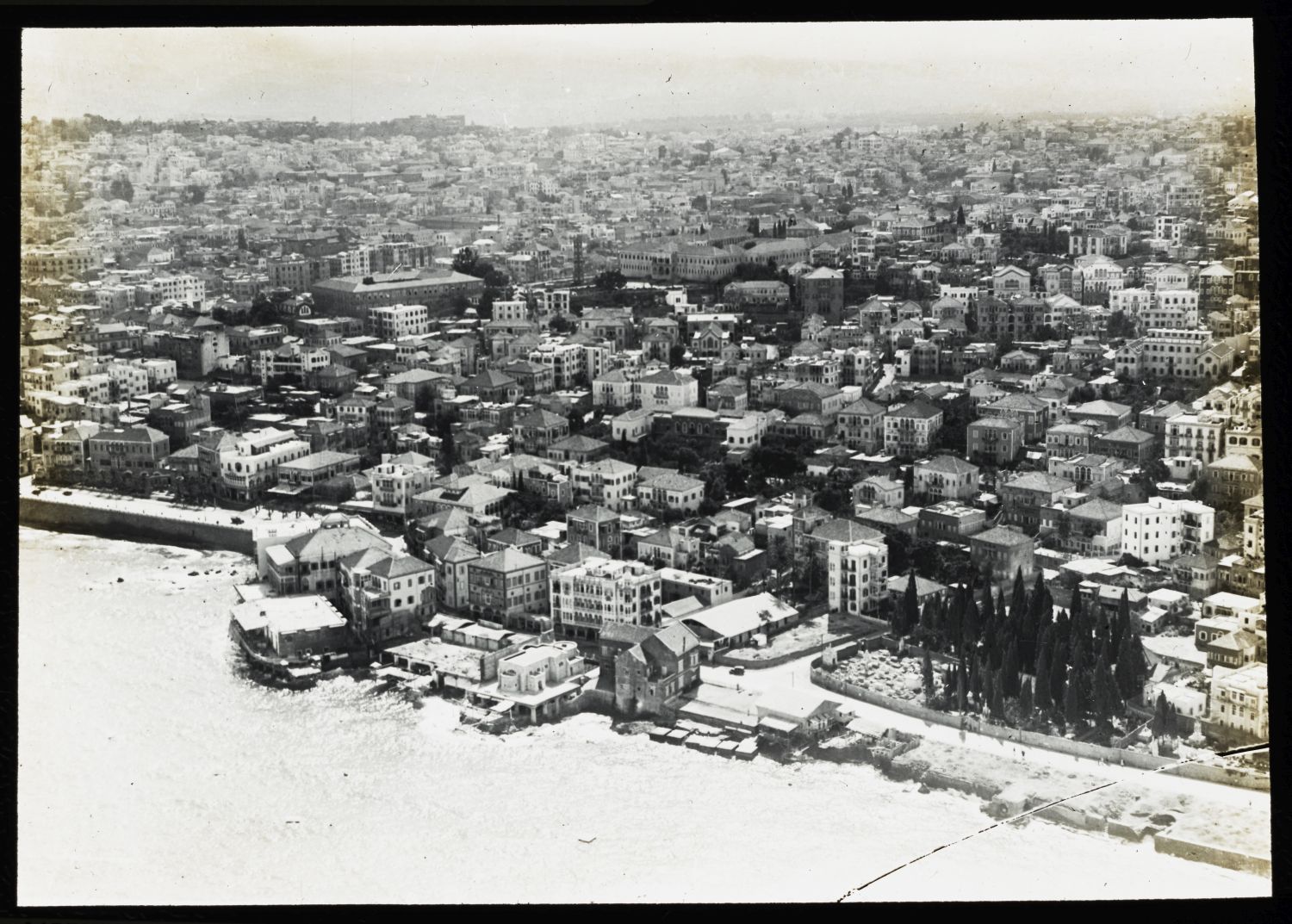 Aerial view over Beirut from north showing area west of port.