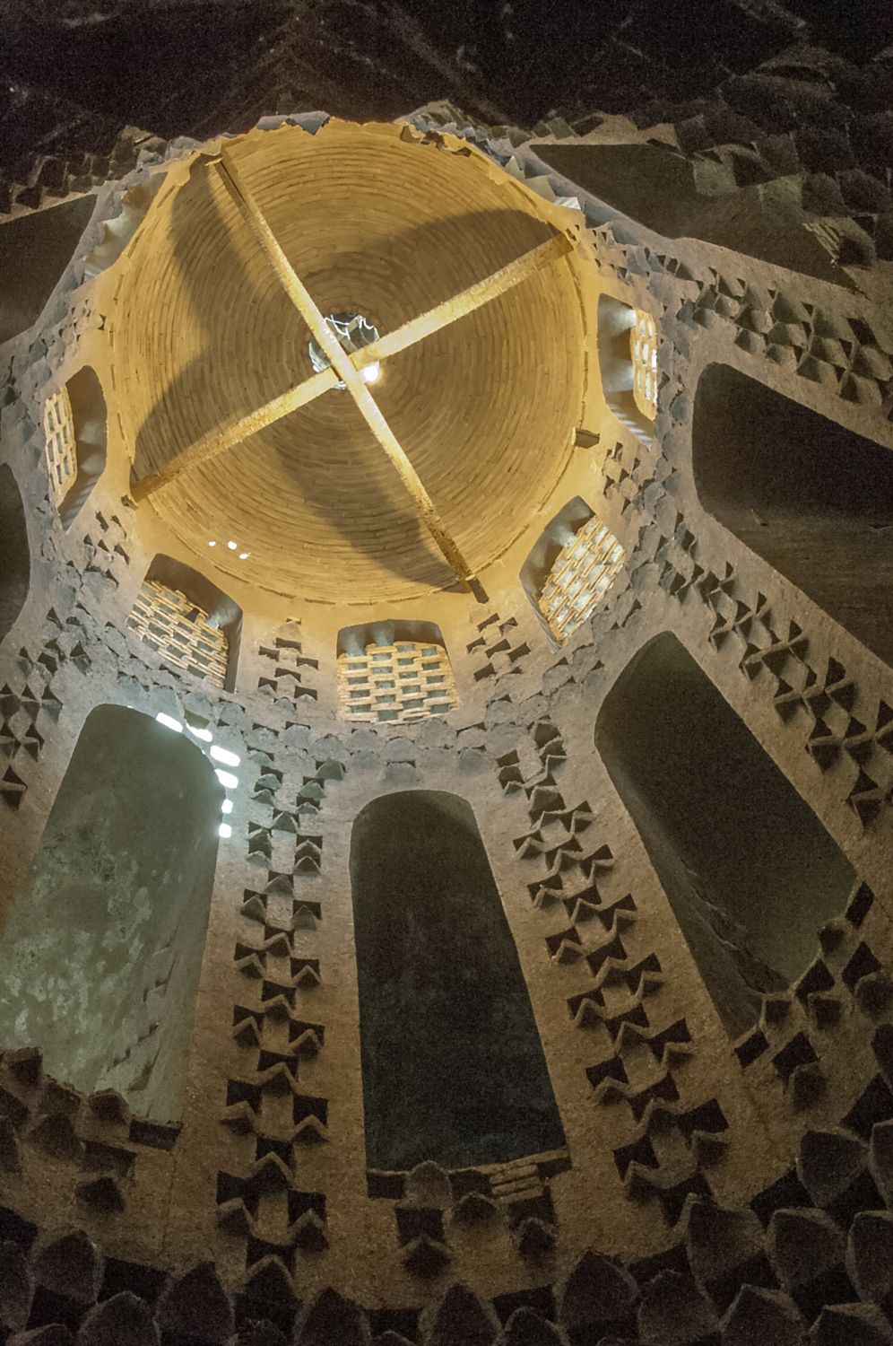 Pigeon tower (kabutarkhanah) in Mardavij Neighborhood of Isfahan, interior view showing uppermost part of tower.