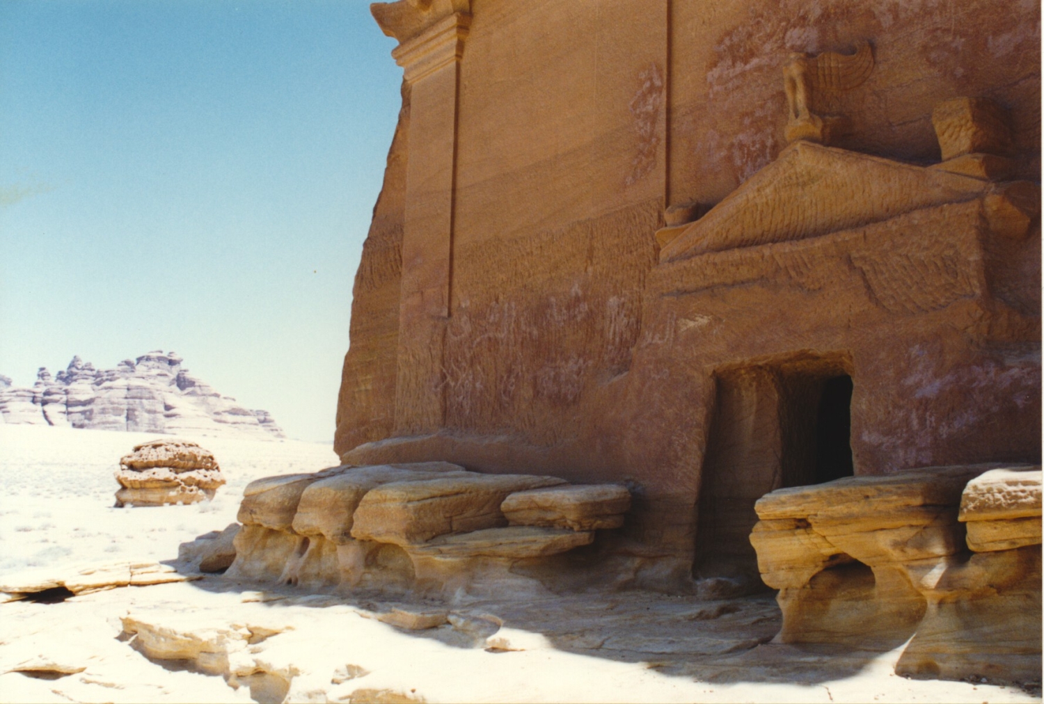 Qasr Al-Farid tomb entrance with sculpture over pediment