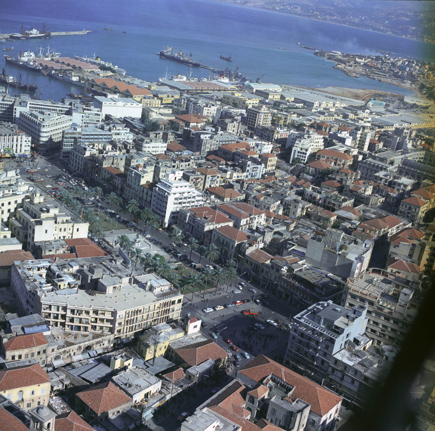 Aerial view toward a port