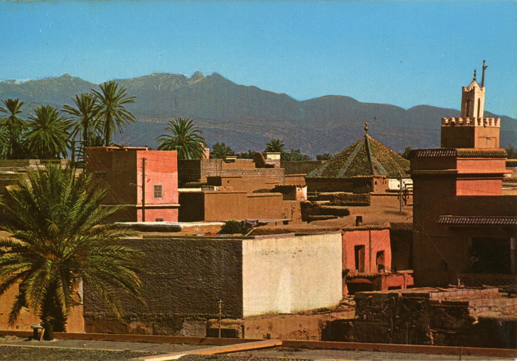 General view of rooftops and minaret