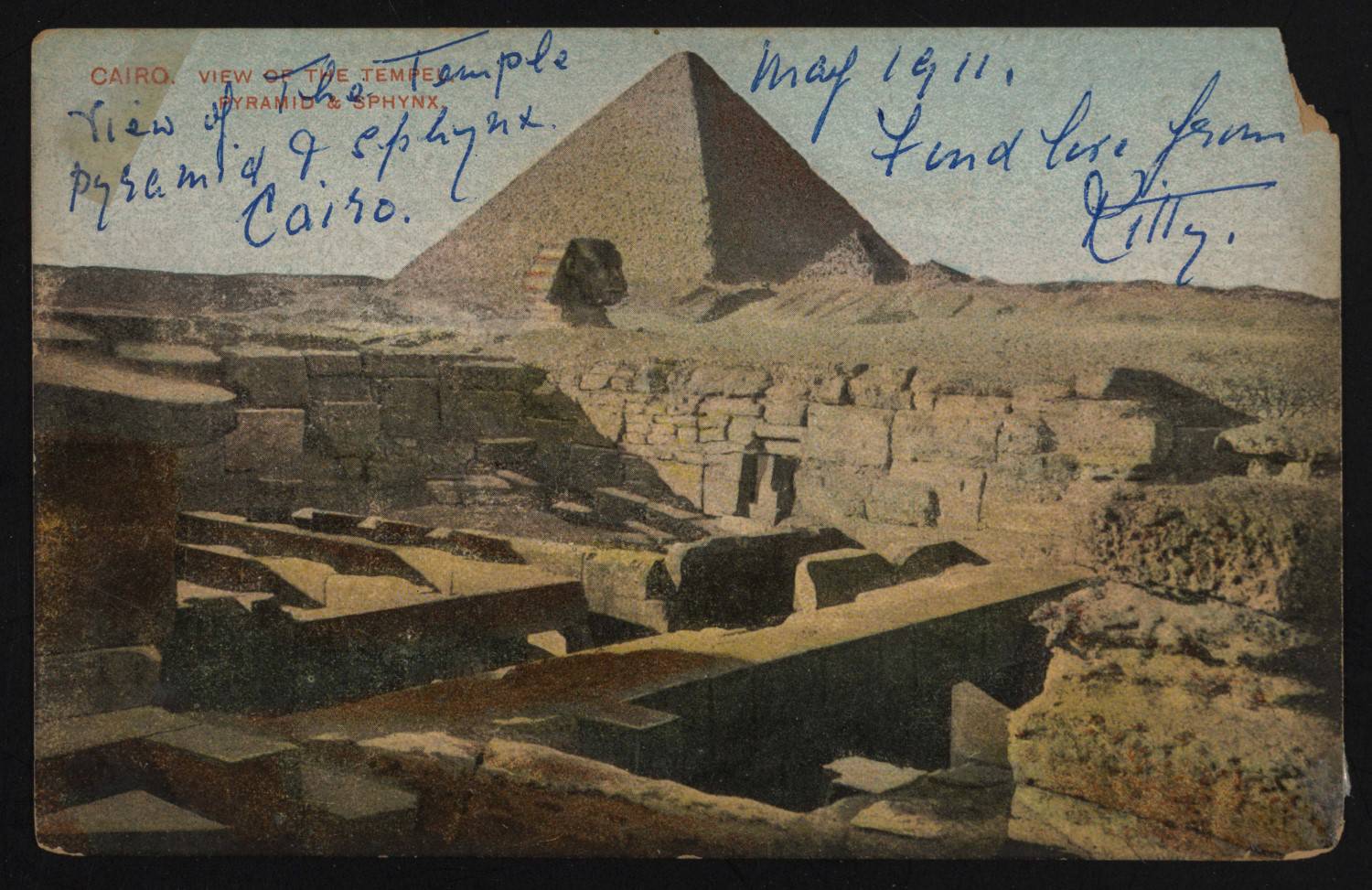 Postcard of Sphinx and Great Pyramid, Giza