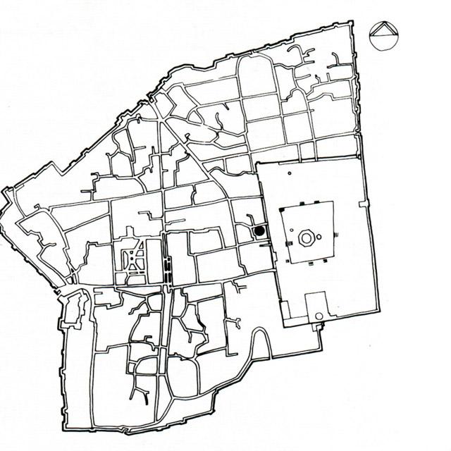 Jerusalem plan showing location of the al-Muzhiriyya (marked by circle)