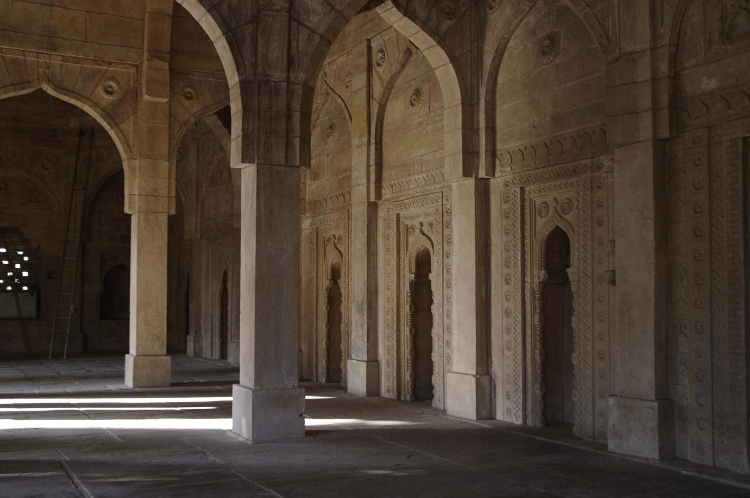 Interior view, prayer hall, mihrabs at right