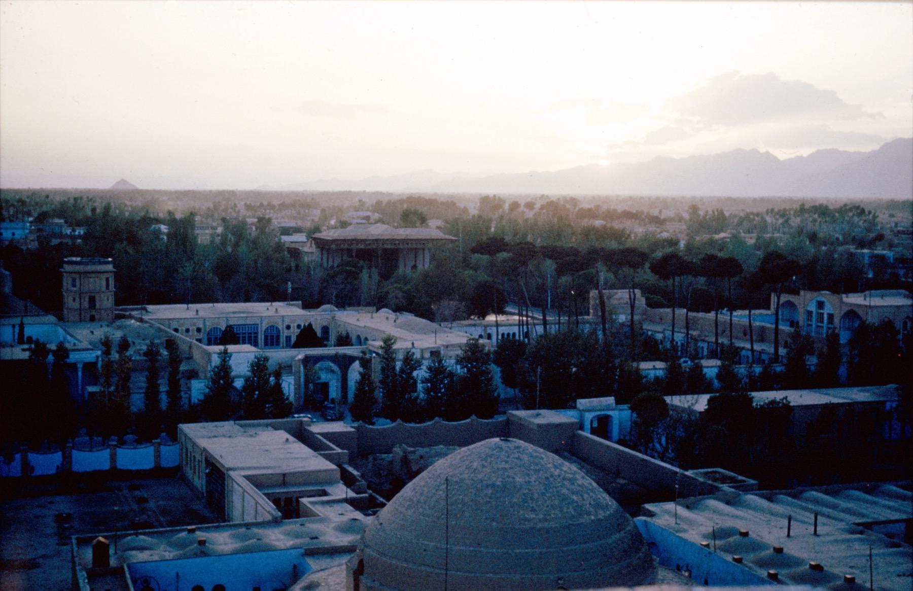General view looking west from Ali Qapu with Tohid Khaneh in foreground and Chihil Sutun in background